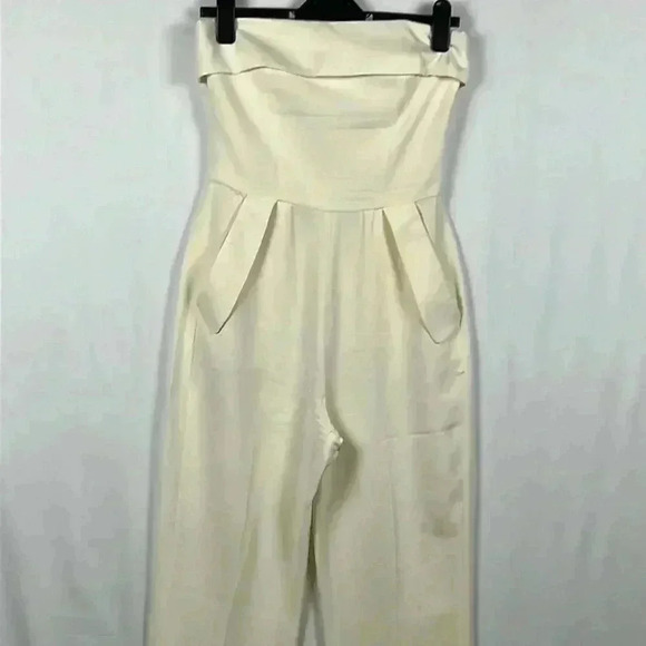 Animale Strapless Pantsuit Back Zip Cowl Collar Wide Leg Pockets Classy Swank 36 - Picture 1 of 11